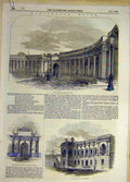 Original Old Antique Print 1855 Burlington House Colonnade Building Gateway 19th