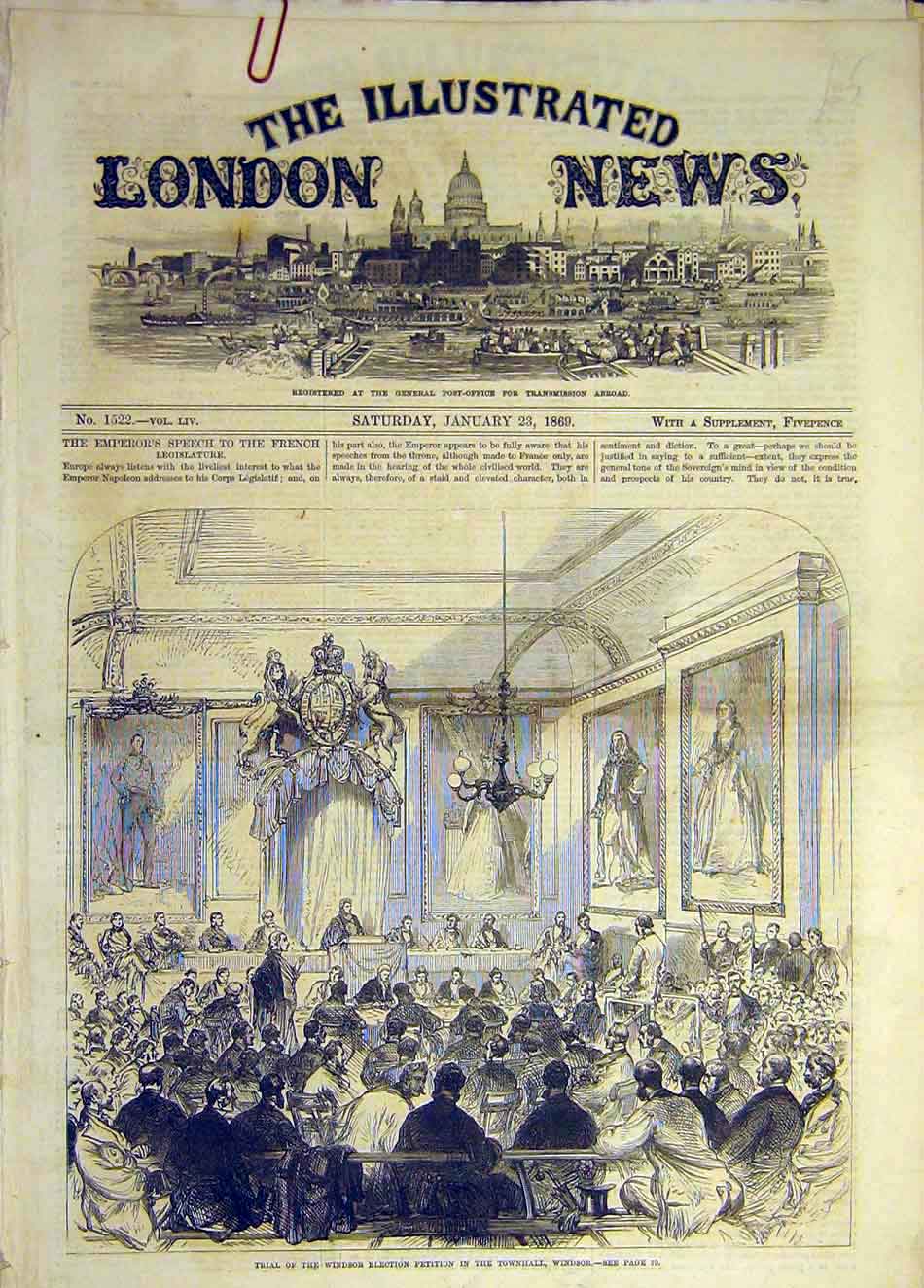 Original Old Antique Print 1869 Trial Windsor Election Petitiion Townhall 19th