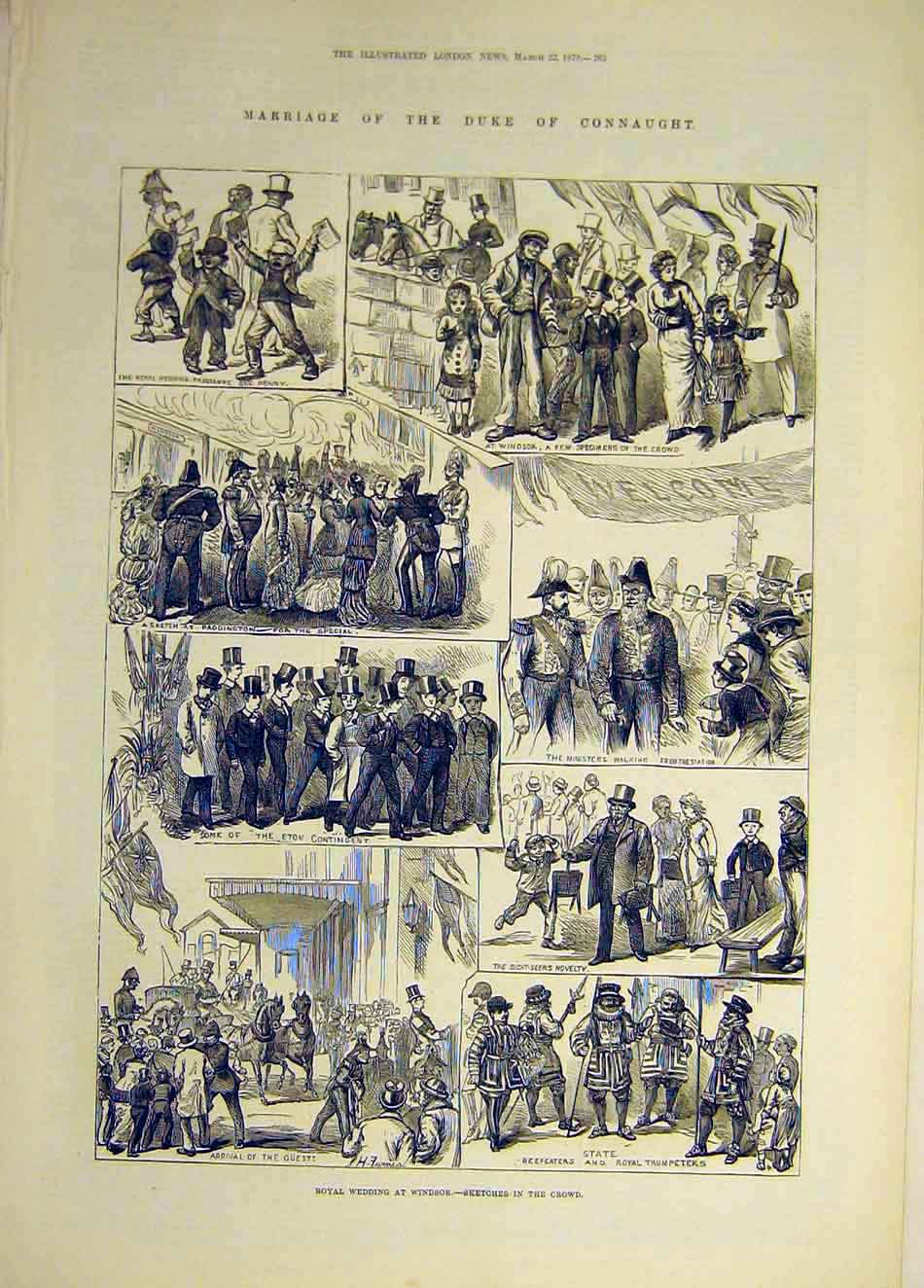 Original Old Antique Print 1879 Marriage Duke Connaught Windsor Sketches 19th