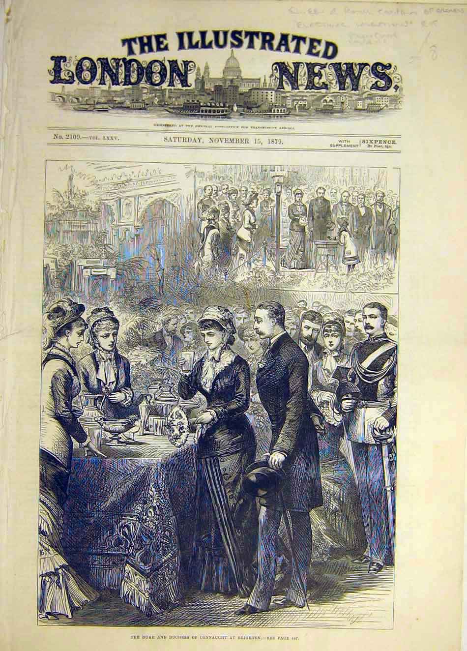 Original Old Antique Print 1879 Duke Duchess Connaught Brighton Sketch Victorian