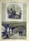 Original Old Antique Print 1869 City Chester Phoenix Tower Watergate-Row 19th