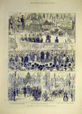 Original Old Antique Print 1882 Prince Princess Wales Bradford Sketches School