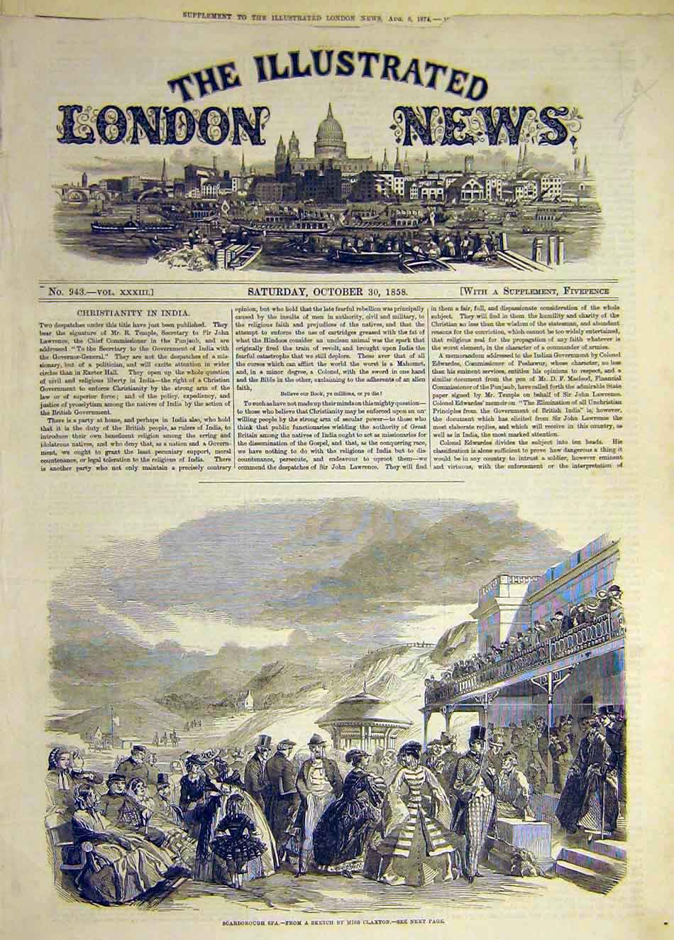 Original Old Antique Print 1871 Statute Holiday Margate Jetty People Ladies Boat