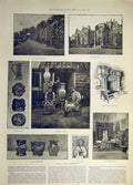 Original Old Antique Print 1888 Somerset Clevedon Court Potters Elston Vase Jug