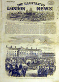Original Old Antique Print 1866 Queen Review Troops Barracks Aldershot Military