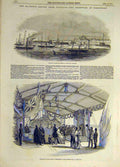 Original Old Antique Print 1847 Royal Yacht Fleetwood Harbour Landing-Pier 19th