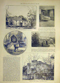 Old Antique Print 1892 Tennyson Somersby Poet Church Somerset Manor House 19th