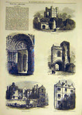 Original Old Antique Print 1876 Sketches Rochester Castle Cathedral Priory Watts