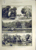 Original Old Antique Print 1886 Richmond Vestry Duke Buccleuch House Grounds