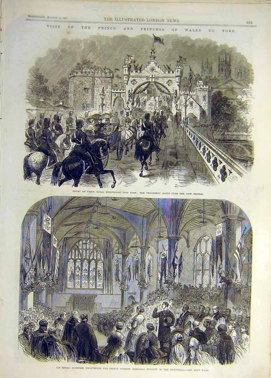 Old Antique Print 1866 York Prince Princess Wales Bridge Window Guildhall 19th