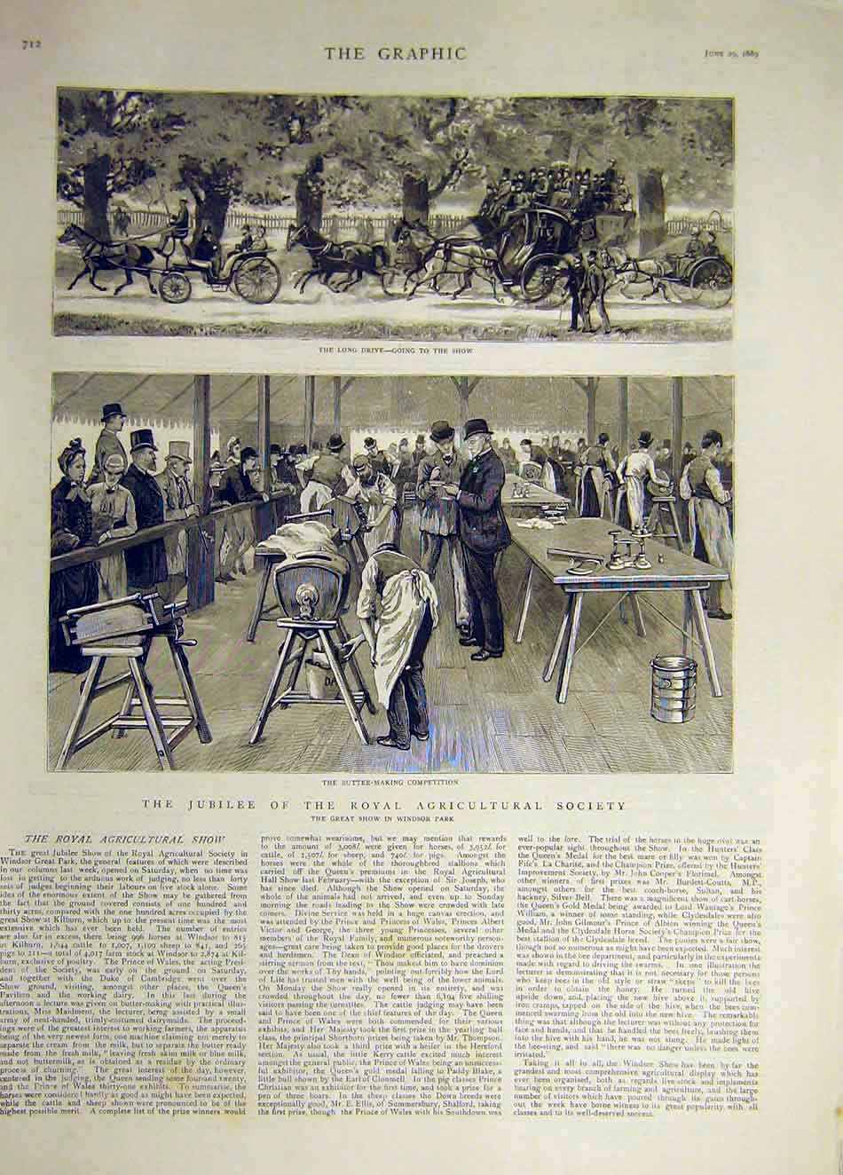 Original Old Antique Print 1889 Royal Gricultural Show Society Carriage Butter