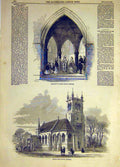 Original Old Antique Print 1858 Baptistry Escrick Church Yorkshire Victorian