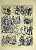 Original Old Antique Print 1881 Sketches Fancy-Dress Ball Sailors Funny Family