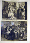 Original Old Antique Print 1860 Caught Pasquier Sketch Merry Christmas Godwin
