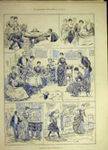 Original Old Antique Print 1888 Indoor Games Sport Evenings Cards Cigarette Duel