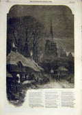 Original Old Antique Print 1858 Bells Christmas Eve Read Verse 19th