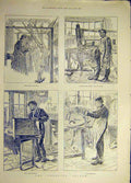 Original Old Antique Print 1888 Sweating System Bird-Cage Chair Making Weaving