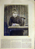 Original Old Antique Print 1886 Hard-Task Boy Scholar School Stevens Victorian