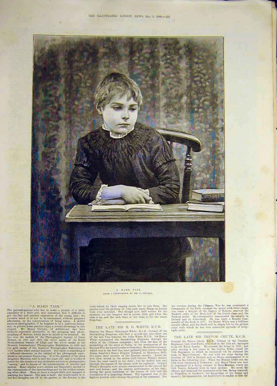 Original Old Antique Print 1886 Hard-Task Boy Scholar School Stevens Victorian