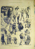 Original Old Antique Print 1883 Tommy Christmas Tableaux Vivants Sketches 19th