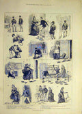 Original Old Antique Print 1885 Brown'S Betrothal Seaside Comedy Sketch 19th