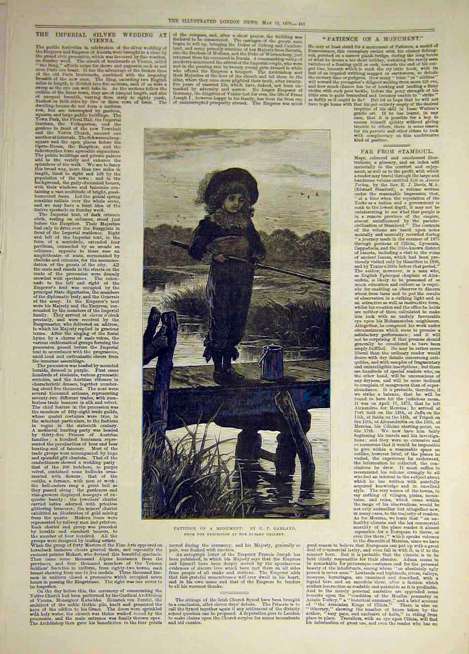 Original Old Antique Print 1879 Patience Monument Garland Fine Art Victorian