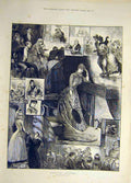 Old Antique Print 1883 Fireside Fancies Sketch Ludlow Lady Piano Skating 19th