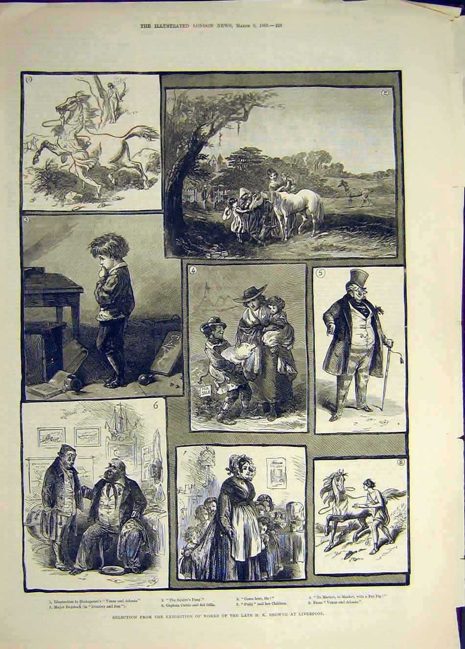 Original Old Antique Print 1883 Exhibition Browne Liverpool Fine Art Victorian