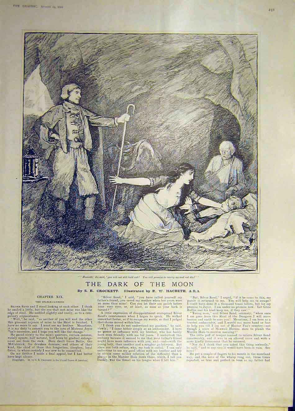 Original Old Antique Print 1901 Dark Moon Story Crockettmacbeth Sketch Victorian
