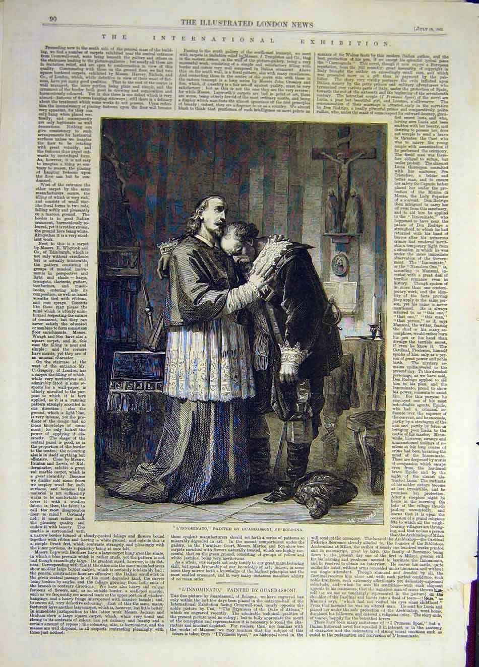 Original Old Antique Print 1862 L'Innominto Guardassoni Bologna Fine Art 19th