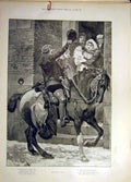 Original Old Antique Print 1895 Christmas Loot Man Horse Rider Woodville Verse