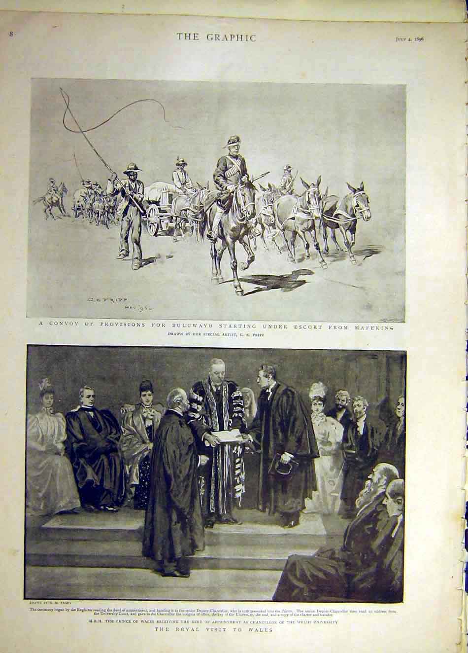 Old Antique Print 1896 Bulawayo Provisions Africa Royal Visit Wales Welsh 19th