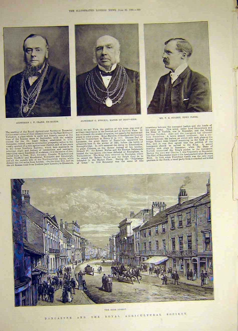 Original Old Antique Print 1891 Alderman Clark Stockil Sugden Doncaster Show