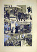Original Old Antique Print 1879 Sheffield Distress Charity Poor People Bailiff