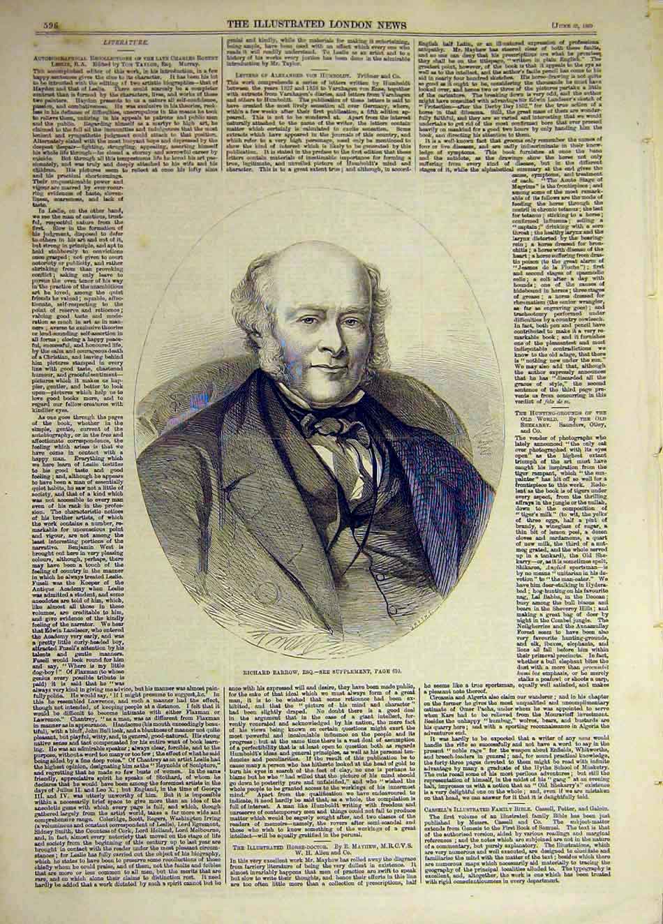 Original Old Antique Print 1860 Portrait Richard-Barrow Esq 19th