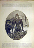 Original Old Antique Print 1895 Village Church Decorations Children Christmas