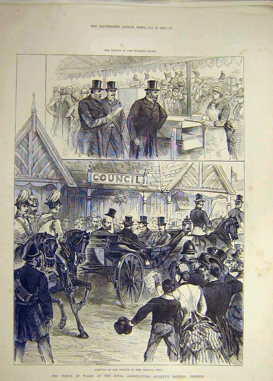 Old Antique Print 1885 Prince Wales Preston Royal Agricultural Dairy Show 19th