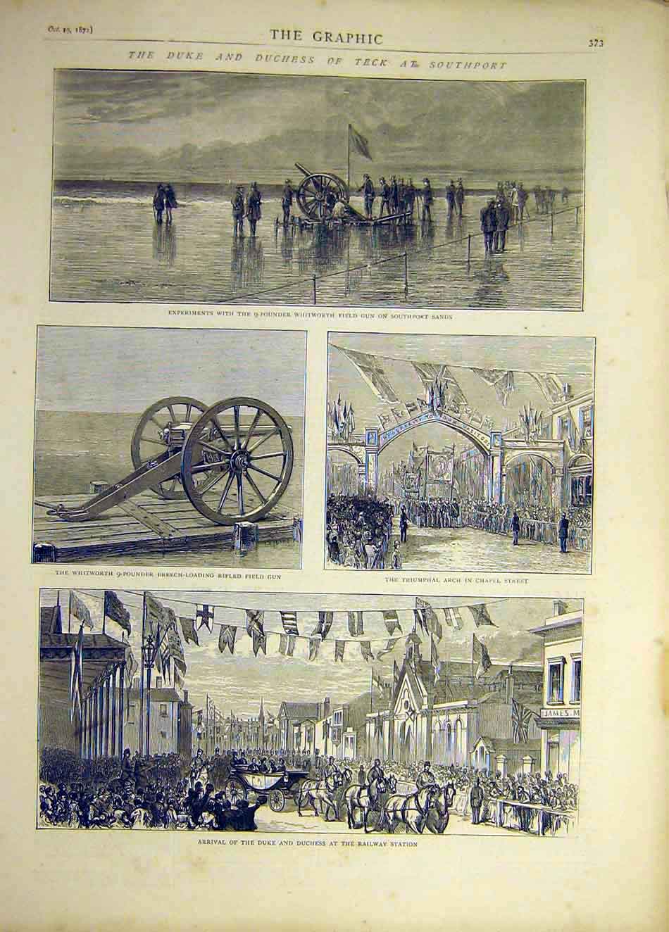 Original Old Antique Print 1872 Duke Duchess Teck Southport Railway Station 19th