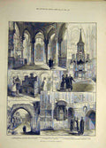 Original Old Antique Print 1883 Canterbury Cathedral Sketches Transept Ruins