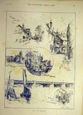 Original Old Antique Print 1893 Rochester Sketches Pickwick Inn Cobham Cathedral