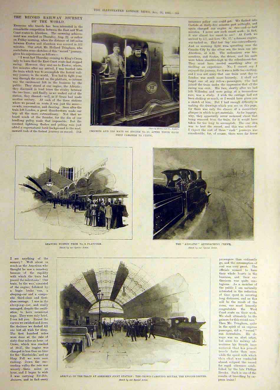 Old Antique Print 1895 Crookes Engine Railway Adriatic Train Soutar Race 19th