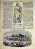 Old Antique Print 1857 Peel Park Statue Queen Leicester Railway Kittering 19th