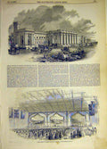 Original Old Antique Print 1850 Newcastle-On-Tyne Railway Station Stephenson