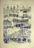 Original Old Antique Print 1882 Prince Princess Wales Leicester Sketches Royal
