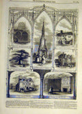 Old Antique Print 1858 Enfield Relics Uvedale School Raleich Market-Cross 19th
