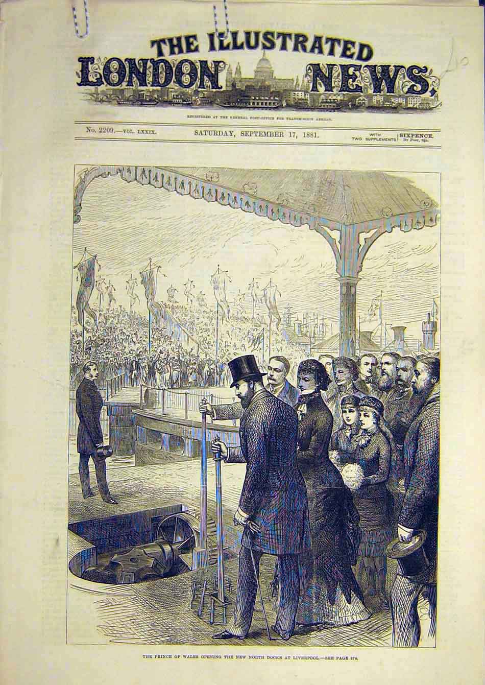 Original Old Antique Print 1881 Liverpool North-Docks Alexandra Princess Wales