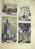 Original Old Antique Print 1881 Newcsatle Stephenson St Nicholas Church 19th