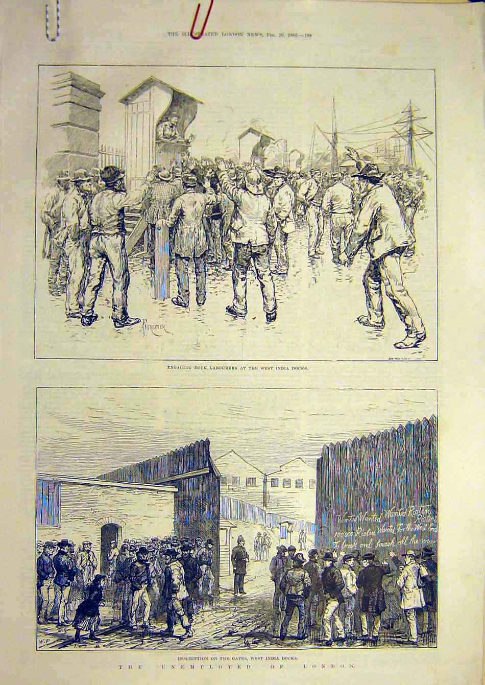 Old Antique Print 1886 Unemployed London People Dock Labourers West-India 19th