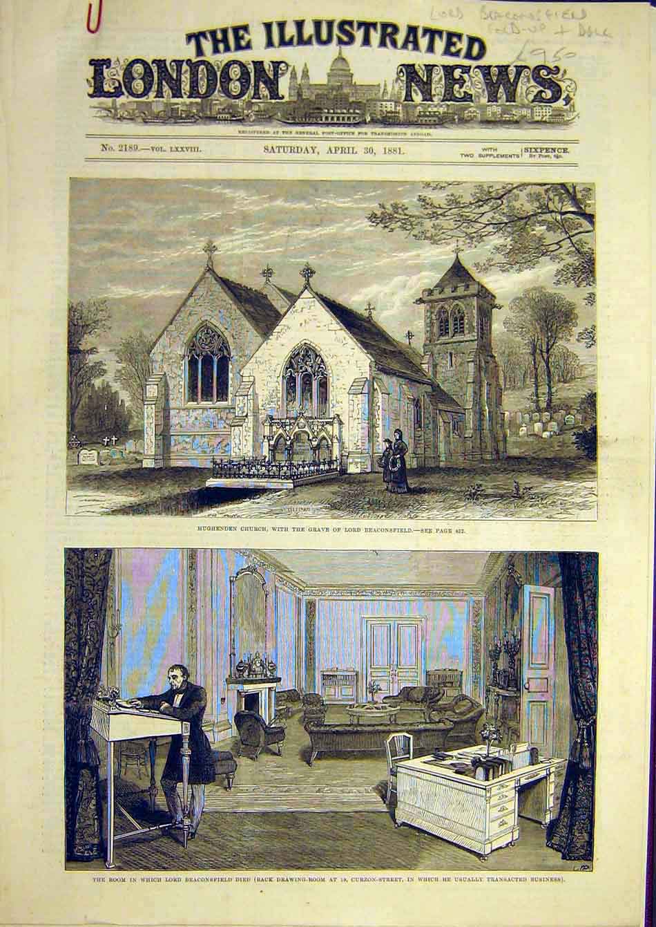 Original Old Antique Print 1881 Beaconsfield Hughenden Disraeli Bucks Election