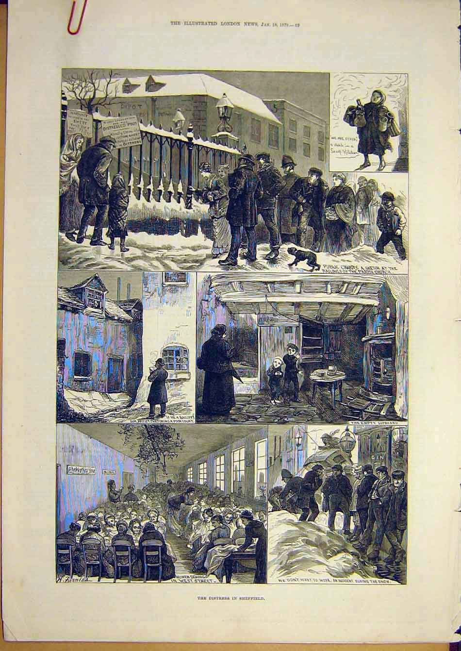Old Antique Print 1879 Distress Sheffield Strike Relief Unemployed People 19th